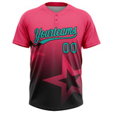 Custom Neon Pink Aqua-White Gradient Style Twinkle Star Two-Button Unisex Softball Jersey