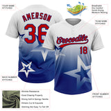 Custom White Red-Royal Gradient Style Twinkle Star Two-Button Unisex Softball Jersey