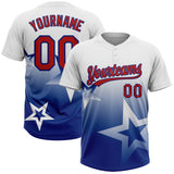 Custom White Red-Royal Gradient Style Twinkle Star Two-Button Unisex Softball Jersey