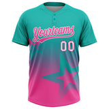 Custom Aqua Pink-White Gradient Style Twinkle Star Two-Button Unisex Softball Jersey