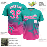 Custom Aqua Pink-White Gradient Style Twinkle Star Two-Button Unisex Softball Jersey