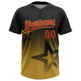 Custom Black Red-Old Gold Gradient Style Twinkle Star Two-Button Unisex Softball Jersey