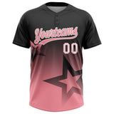 Custom Black Medium Pink-White Gradient Style Twinkle Star Two-Button Unisex Softball Jersey