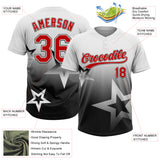 Custom White Red-Black Gradient Style Twinkle Star Two-Button Unisex Softball Jersey