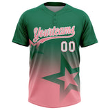 Custom Kelly Green Medium Pink-White Gradient Style Twinkle Star Two-Button Unisex Softball Jersey