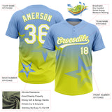 Custom Light Blue White-Neon Yellow Gradient Style Twinkle Star Two-Button Unisex Softball Jersey