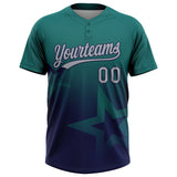 Custom Teal Gray-Navy Gradient Style Twinkle Star Two-Button Unisex Softball Jersey