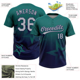 Custom Teal Gray-Navy Gradient Style Twinkle Star Two-Button Unisex Softball Jersey