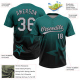 Custom Teal Gray-Black Gradient Style Twinkle Star Two-Button Unisex Softball Jersey