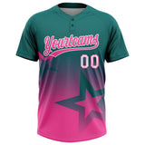 Custom Teal Pink-White Gradient Style Twinkle Star Two-Button Unisex Softball Jersey