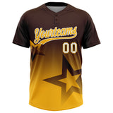 Custom Brown Gold-White Gradient Style Twinkle Star Two-Button Unisex Softball Jersey