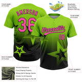 Custom Neon Green Pink-Black Gradient Style Twinkle Star Two-Button Unisex Softball Jersey