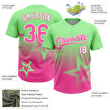 Custom Pea Green Pink-White Gradient Style Twinkle Star Two-Button Unisex Softball Jersey