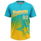 Custom Lakes Blue Yellow-White Gradient Style Twinkle Star Two-Button Unisex Softball Jersey