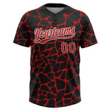 Custom Black Red-White 3D Pattern Design Abstract Network Crackle Two-Button Unisex Softball Jersey