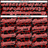 Custom Black Red-White 3D Pattern Design Abstract Network Crackle Two-Button Unisex Softball Jersey