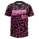 Custom Black Pink-White 3D Pattern Design Abstract Network Crackle Two-Button Unisex Softball Jersey