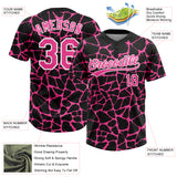 Custom Black Pink-White 3D Pattern Design Abstract Network Crackle Two-Button Unisex Softball Jersey