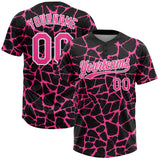 Custom Black Pink-White 3D Pattern Design Abstract Network Crackle Two-Button Unisex Softball Jersey