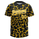 Custom Black Yellow-White 3D Pattern Design Abstract Network Crackle Two-Button Unisex Softball Jersey