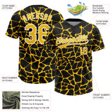 Custom Black Yellow-White 3D Pattern Design Abstract Network Crackle Two-Button Unisex Softball Jersey