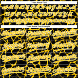 Custom Black Yellow-White 3D Pattern Design Abstract Network Crackle Two-Button Unisex Softball Jersey