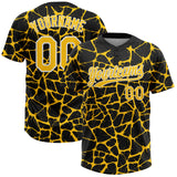 Custom Black Yellow-White 3D Pattern Design Abstract Network Crackle Two-Button Unisex Softball Jersey