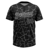 Custom Black Steel Gray-White 3D Pattern Design Abstract Network Crackle Two-Button Unisex Softball Jersey