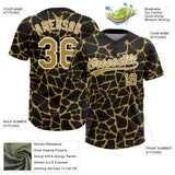 Custom Black Old Gold-White 3D Pattern Design Abstract Network Crackle Two-Button Unisex Softball Jersey