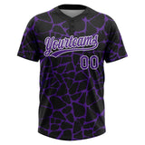 Custom Black Purple-White 3D Pattern Design Abstract Network Crackle Two-Button Unisex Softball Jersey