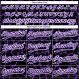 Custom Black Purple-White 3D Pattern Design Abstract Network Crackle Two-Button Unisex Softball Jersey