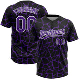 Custom Black Purple-White 3D Pattern Design Abstract Network Crackle Two-Button Unisex Softball Jersey