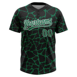 Custom Black Kelly Green-White 3D Pattern Design Abstract Network Crackle Two-Button Unisex Softball Jersey