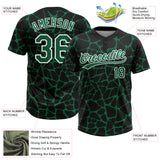 Custom Black Kelly Green-White 3D Pattern Design Abstract Network Crackle Two-Button Unisex Softball Jersey
