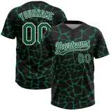 Custom Black Kelly Green-White 3D Pattern Design Abstract Network Crackle Two-Button Unisex Softball Jersey