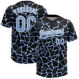 Custom Black Light Blue-White 3D Pattern Design Abstract Network Crackle Two-Button Unisex Softball Jersey