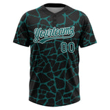 Custom Black Teal-White 3D Pattern Design Abstract Network Crackle Two-Button Unisex Softball Jersey