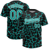 Custom Black Aqua-White 3D Pattern Design Abstract Network Crackle Two-Button Unisex Softball Jersey