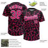 Custom Black Hot Pink-White 3D Pattern Design Abstract Network Crackle Two-Button Unisex Softball Jersey