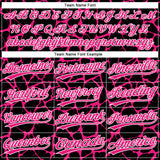 Custom Black Hot Pink-White 3D Pattern Design Abstract Network Crackle Two-Button Unisex Softball Jersey