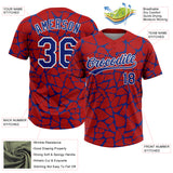 Custom Red Royal-White 3D Pattern Design Abstract Network Crackle Two-Button Unisex Softball Jersey