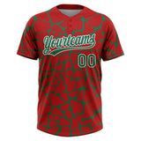 Custom Red Kelly Green-White 3D Pattern Design Abstract Network Crackle Two-Button Unisex Softball Jersey