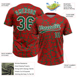 Custom Red Kelly Green-White 3D Pattern Design Abstract Network Crackle Two-Button Unisex Softball Jersey