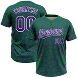 Custom Kelly Green Purple-White 3D Pattern Design Abstract Network Crackle Two-Button Unisex Softball Jersey