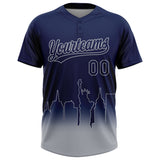 Custom Navy Gray New York City Edition Gradient Two-Button Unisex Softball Jersey