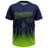 Custom Navy Neon Green Seattle City Edition Gradient Two-Button Unisex Softball Jersey
