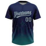 Custom Navy Gray-Teal Seattle City Edition Gradient Two-Button Unisex Softball Jersey