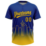 Custom Royal Yellow-Black Seattle City Edition Gradient Two-Button Unisex Softball Jersey
