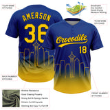 Custom Royal Yellow-Black Seattle City Edition Gradient Two-Button Unisex Softball Jersey