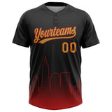 Custom Black Old Gold-Red San Francisco City Edition Gradient Two-Button Unisex Softball Jersey
